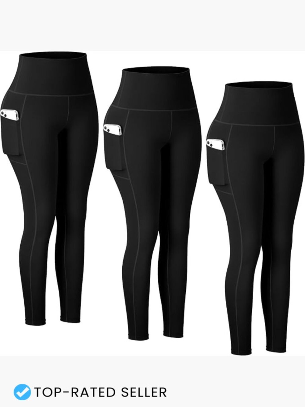High Waist Leggings with Pockets Women Tummy Control Yoga Pants 3 Pack Buttery